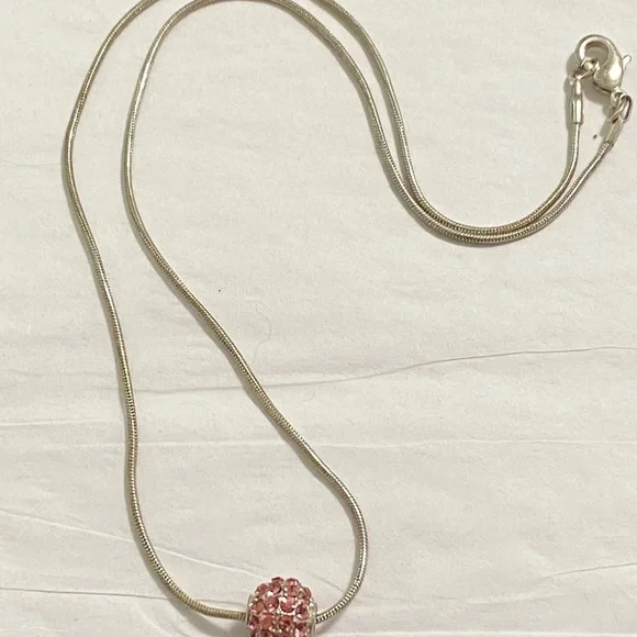 Pink Rhinestones Beaded Circle Sterling Necklace - Picture 3 of 7